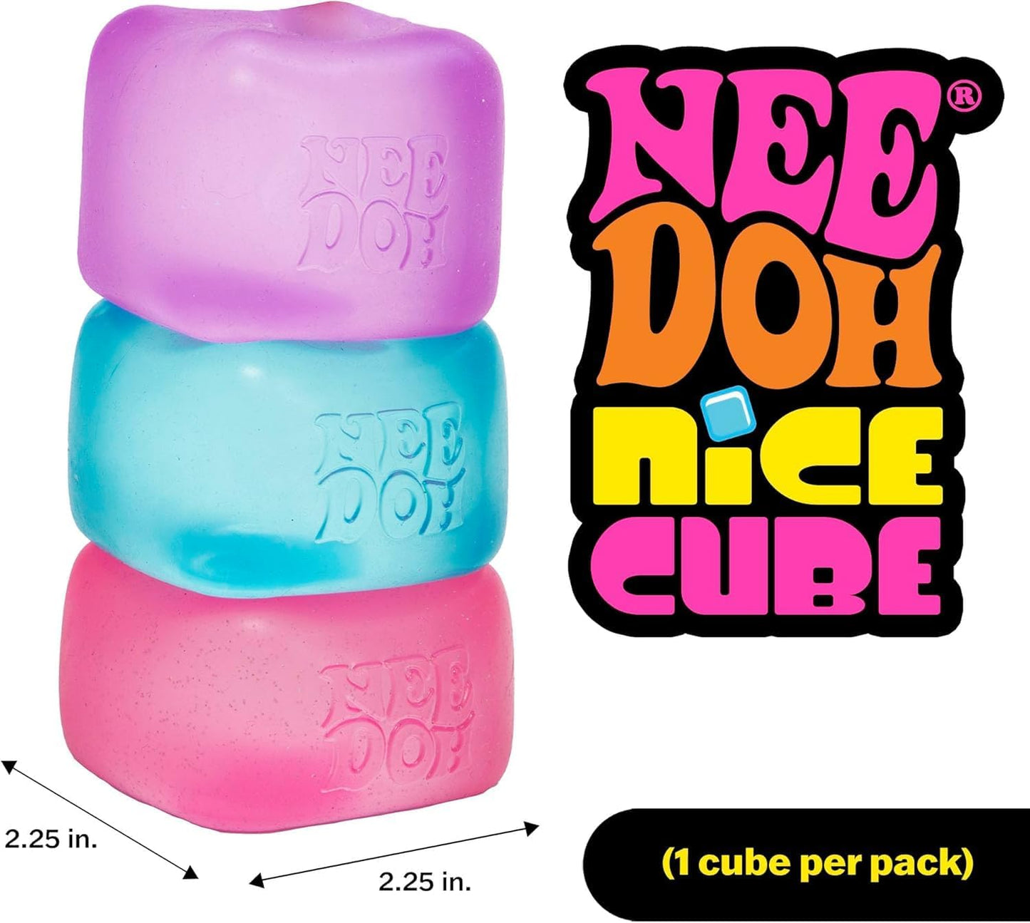 Schylling NeeDoh Nice Cube Squishy Sensory Fidget Toy, Assorted Colours, 5.7 cm, Stress Relief for Kids and Adults
