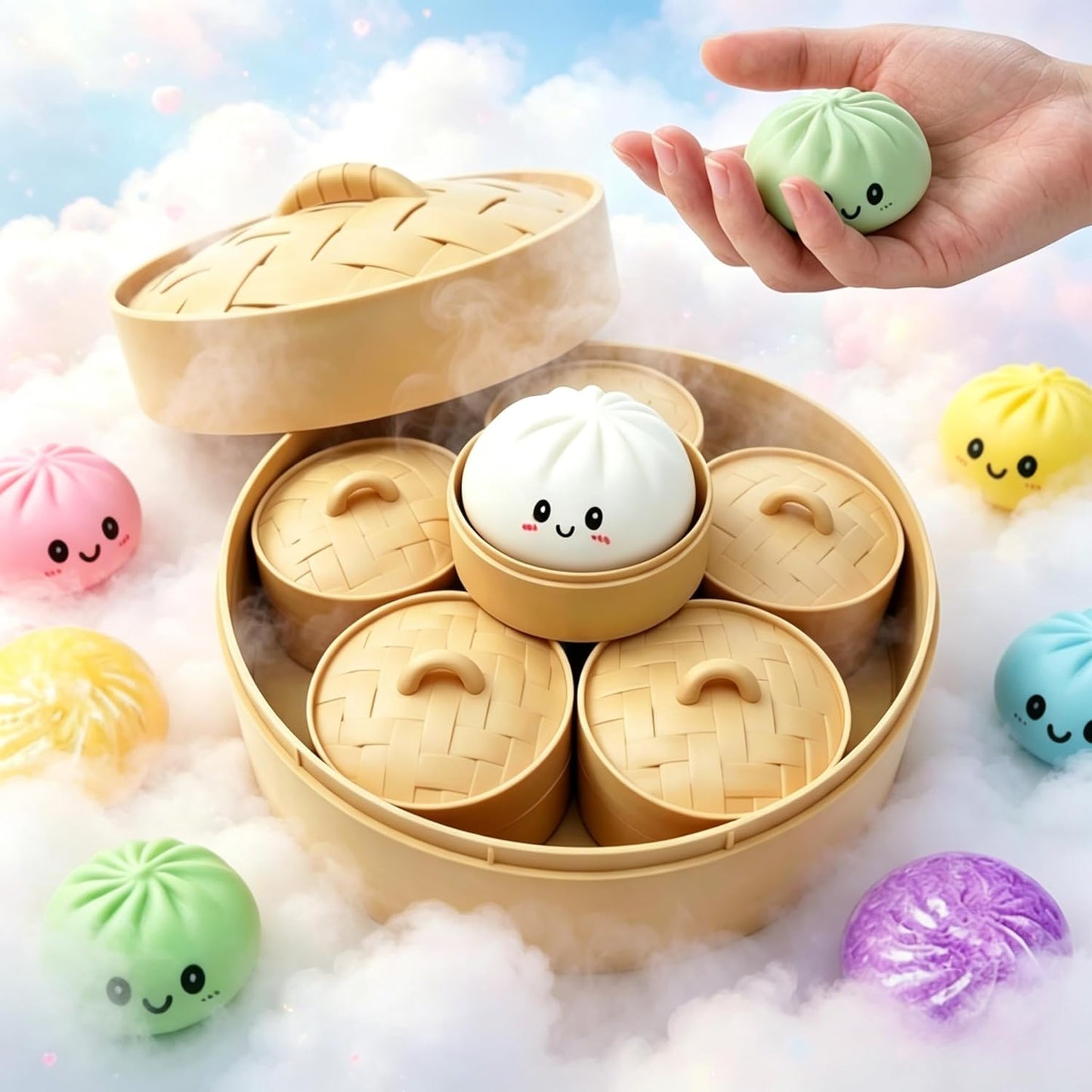 Random Dumpling Squishies Mystery Box, 11 Colors Random Mystery Glitter Dumpling Squishies Toy Gift Box, Colorful Stress Balls Fidget Sensory Toy Desk Toys for Kids Adults (1 pcs)