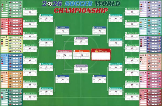 ملصق جداري لبطولات كرة القدم 2026 مقاس 80 × 125 سم لجميع المجموعات ومراحل خروج المغلوب مقاس كبير مثالي لمحبي البالغين وديكور المنزل، اصدار الامارات العربية المتحدة مباريات حسب توقيت دبي