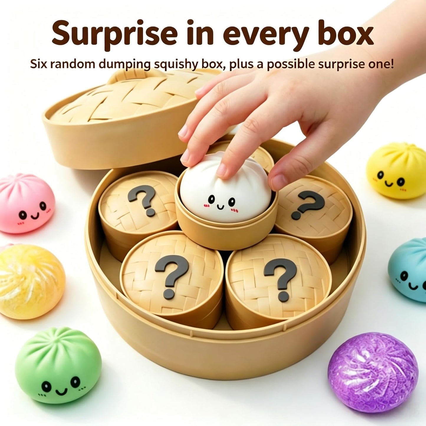 Random Dumpling Squishies Mystery Box, 11 Colors Random Mystery Glitter Dumpling Squishies Toy Gift Box, Colorful Stress Balls Fidget Sensory Toy Desk Toys for Kids Adults (1 pcs)